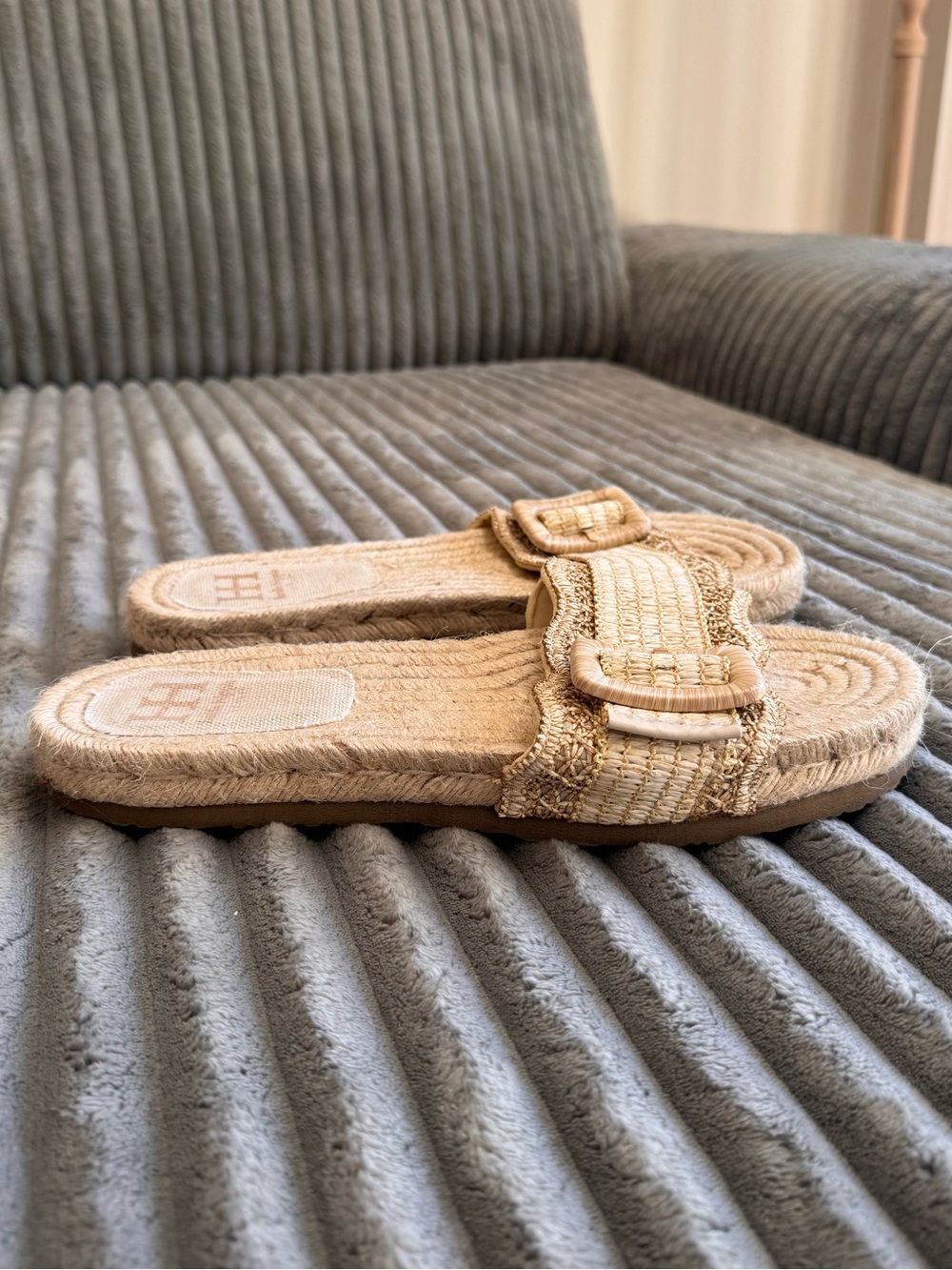 Haute Hippie Natural Woven Buckle Slide Sandals - Picture 2 of 3
